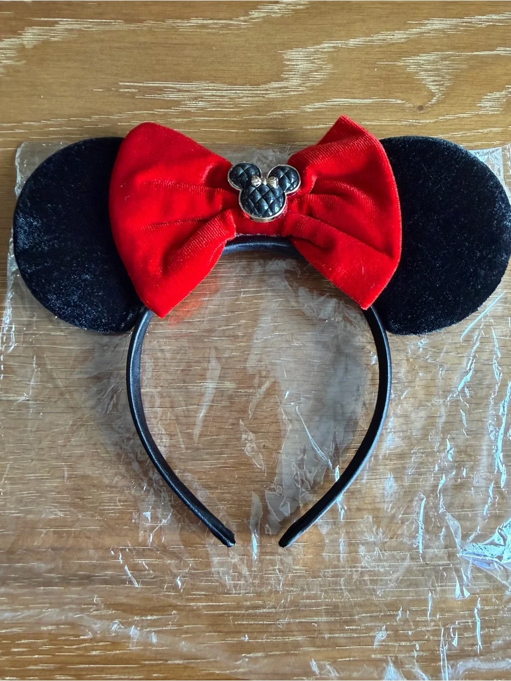 Black Ear Headband with Red Velvet Bow for Kids